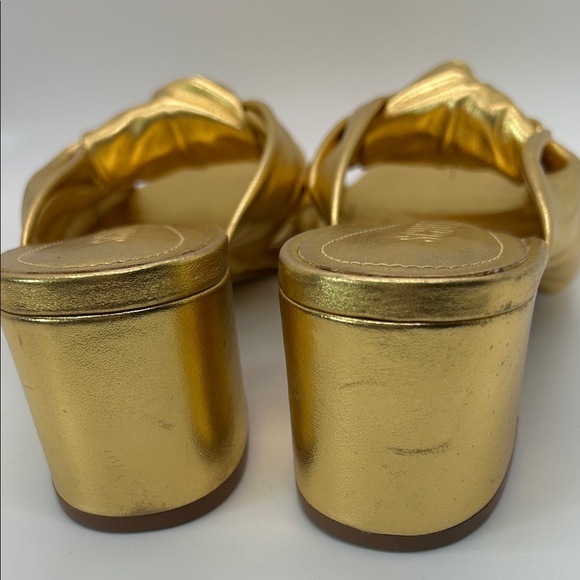 Schutz Dazzling Gold Block Heel Slide Mindy Mules Sandals Shoes **Size 7.5** 🌟🌟 - Picture 10 of 11